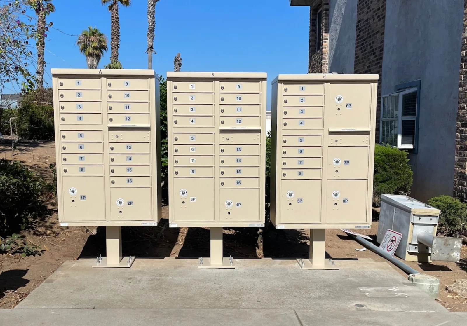 Commercial mailbox installation project in Oceanside, CA for a multi-unit property.